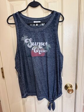 Maurices Navy Graphic Tie-Hem Muscle Tank